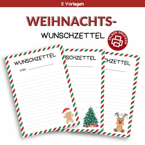 Wunschzettel für Weihnachten | Druckvorlage zum Selberdrucken | Wunschliste für Kinder | Weihnachtsmann | Christkind | Digitaler Download
