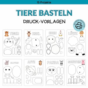 Druckvorlage Tiere basteln für Kinder | Bastelvorlage zum Selberdrucken | Basteln für Kinder | Bastelideen digitaler Download