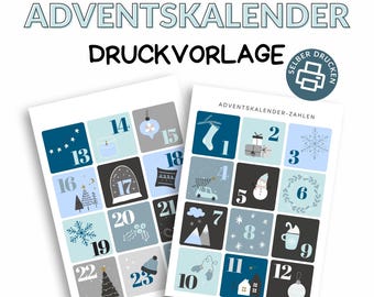 Numbers for Advent calendars | Christmas printables for DIY | Advent calendar numbers for children | Creative Advent season blue