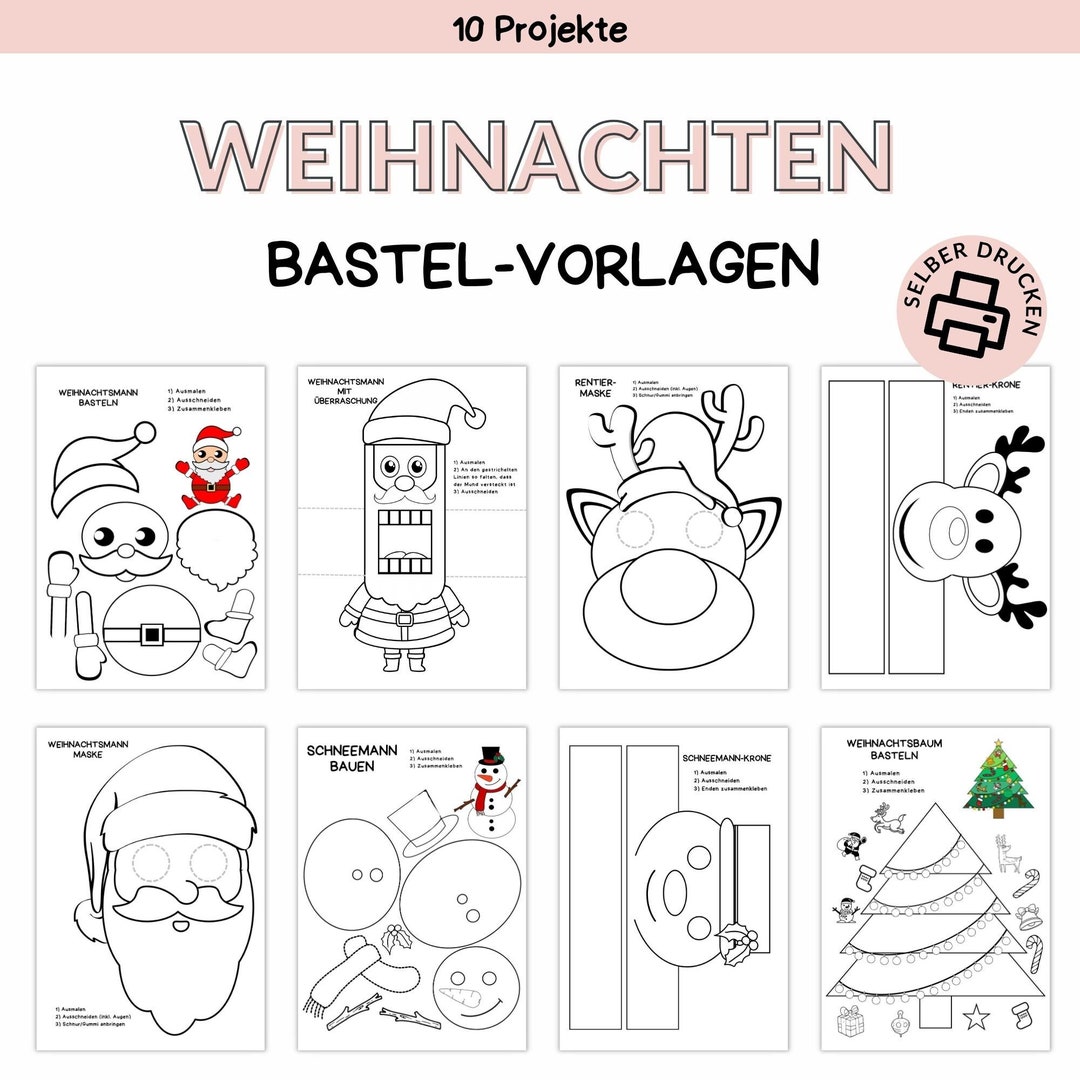 Bastelvorlage Weihnachten für Kinder Druckvorlage zum Selberdrucken Basteln für Kinder