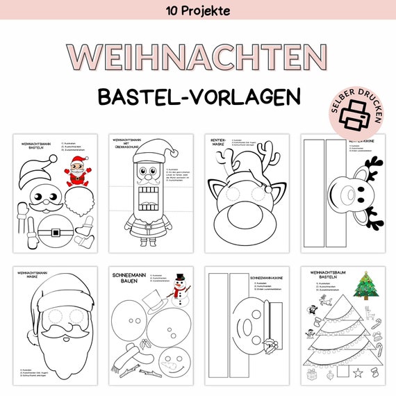 Bastelvorlage Weihnachten für Kinder | Druckvorlage zum Selberdrucken | Basteln für Kinder | Bastelideen digitaler Download