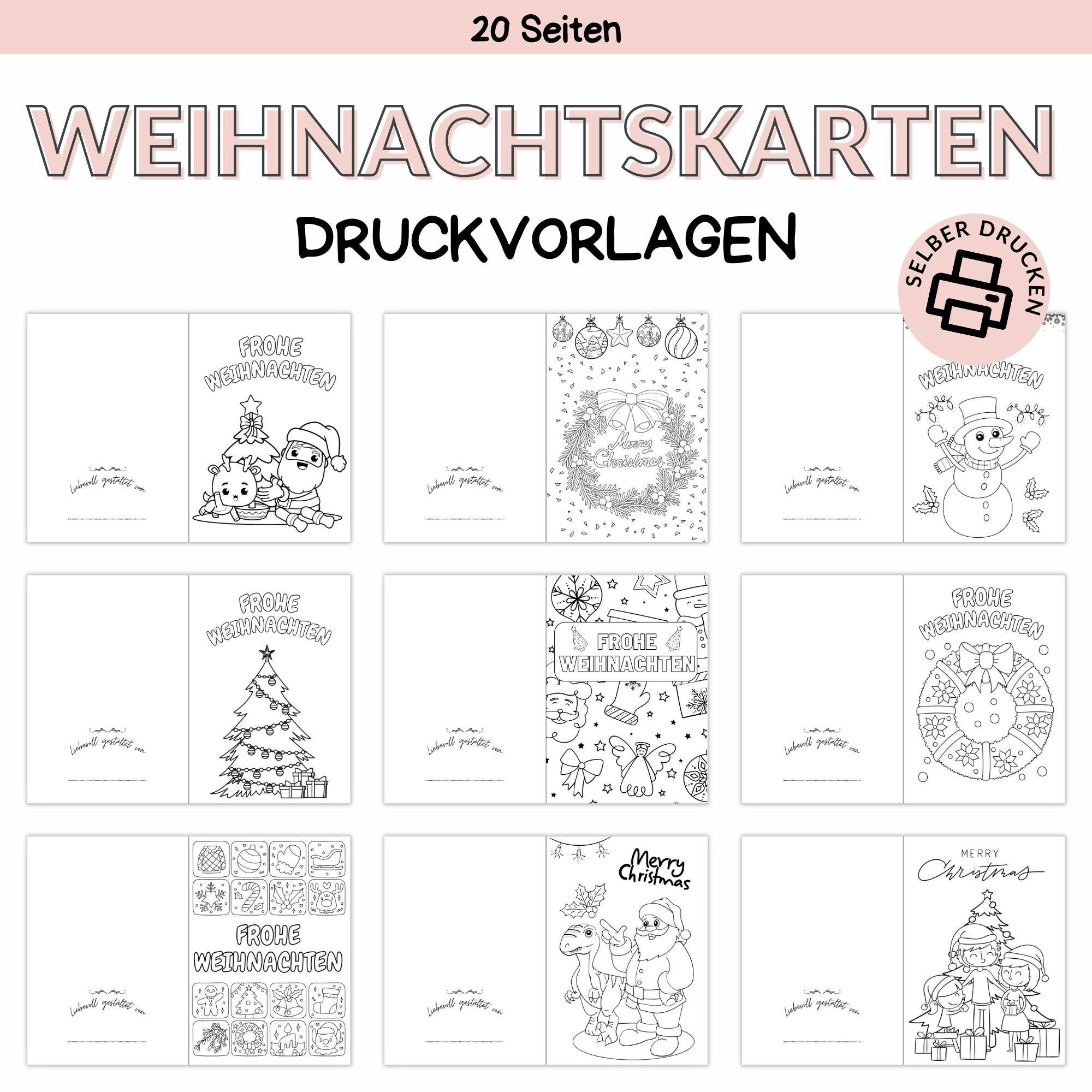 Weihnachtskarten Bastelvorlage für Kinder Druckvorlage zum