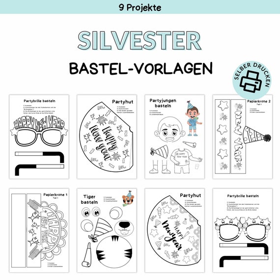 Bastelvorlage Silvester für Kinder | Druckvorlage zum Selberdrucken | Basteln für Kinder | Bastelideen digitaler Download | Silvesterbasteln