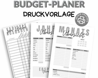 Budget planner to print | Overview of finances | German Din A4 | Print template | Savings challenge with instructions | Printable financial planner