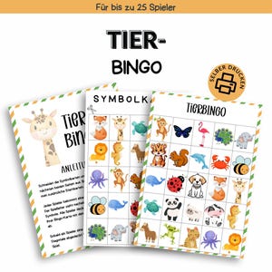Bingo mit Tieren | Druckvorlage zum Selberdrucken | Bingospiel für Kinder | Tierbingo digitaler Download | Partyspiel | Kindergarten Spiel