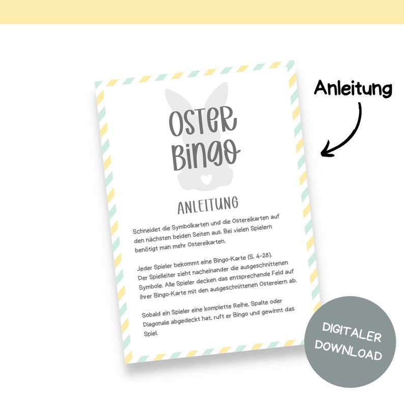 May include: A printable Easter Bingo game with instructions. The instructions explain how to play the game using Easter-themed symbols and eggs.