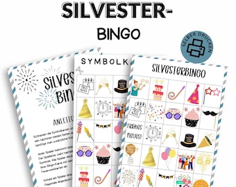 Bingo for New Year's Eve | Printable template for printing yourself | Bingo game for children | New Year's Eve bingo digital download | New Year's lottery