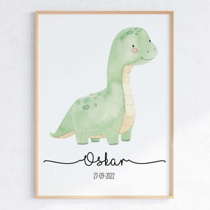 Birth poster Dino - personalized A3 A4 or digital gift for birth children's room baby room