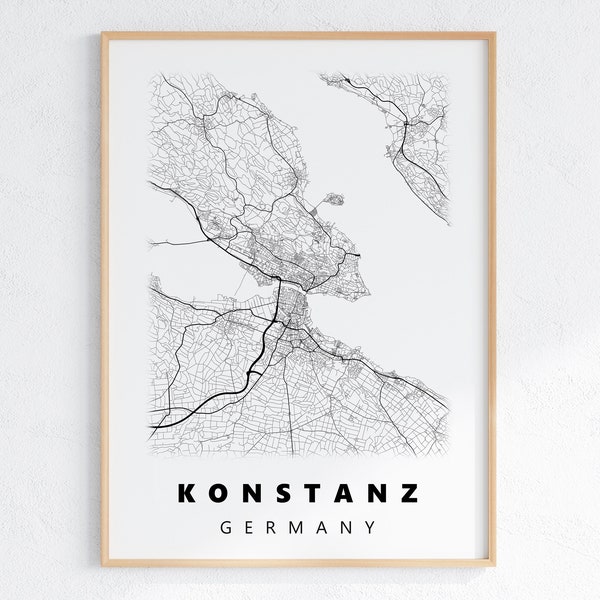 Poster - Städteposter Konstanz - weiss oder schwarz, DinA4 oder DinA3 Landkarte Bilder Druck