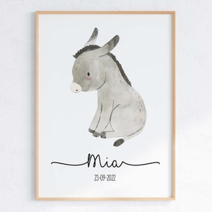 Geburtsposter Esel - personalisiert digital Geschenk zur Geburt Kinderzimmer Babyzimmer