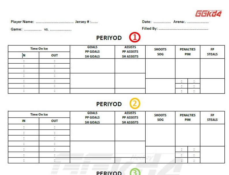 Ice Hockey PLAYER Statistics Template Etsy