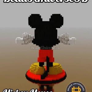May include: A 3D model of Mickey Mouse made from colorful beads. The model is standing on a red base with yellow shoes. The image includes the text "Beads Universe 3D" and "Mickey Mouse".