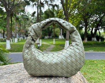 Sac en cuir tissé pour femme, pochette avec noeud tissé, sac pour boulettes, sac hobo en cuir, sac à poignée supérieure, sac de soirée, sac sous les aisselles, cadeau pour elle