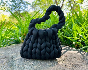 Handwoven Tote Bags for Women, Chunky Yarn Arm Knitting Handbag, Chunky Knit Bag Shoulder Bag, Easy Crochet Pattern, Birthday Gift for Girl