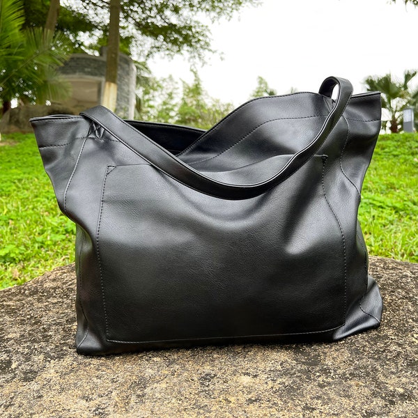 Leather Tote Bag for Women, Large Slouchy Bag Laptop Work Bag Daily Weekend Bag, Handbag Shoulder Bag for Girl, Gift for Mom, Christmas Gift