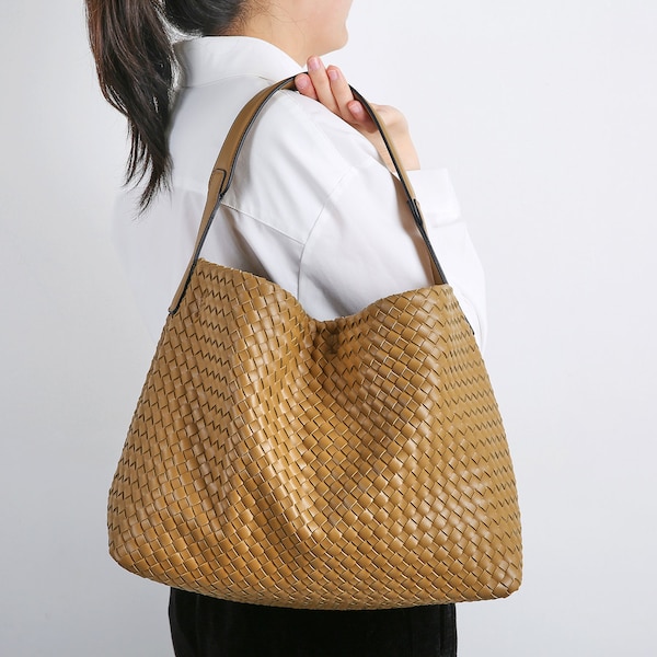 Sac en cuir pour femme, fourre-tout en cuir, sac tissé à la main, sac à bandoulière, sac à main en cuir, sac de week-end, sac de travail, sac à bandoulière, cadeau pour fille