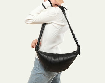 Soft Leather Sling Bag, Cross-body Bag for Women, Moon Bag, Croissant Bag, Fanny Pack for Women, Leather Pouch Bag, Mother's Day Gift