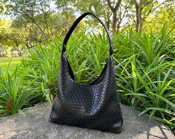 Sac fourre-tout en cuir pour femme, sac à main tissé en cuir végétalien, sac hobo en cuir souple, sac à bandoulière en cuir, sac de week-end quotidien, cadeau pour elle/mère