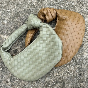 Sac en cuir tissé pour femme, pochette avec noeud tissé, sac pour boulettes, sac hobo en cuir, sac à poignée supérieure, sac de soirée, sac sous les aisselles, cadeau pour elle image 9