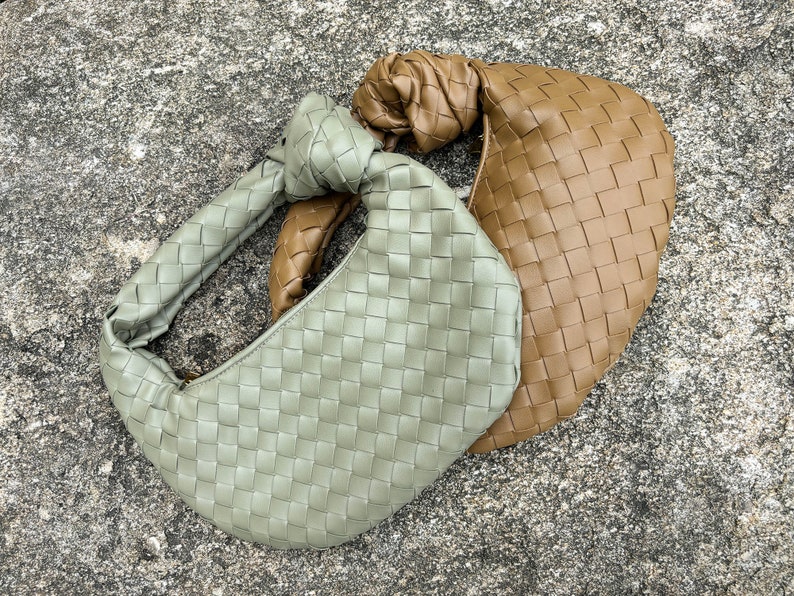 Leather Woven Bag for Women, Woven Knot Clutch Bag, Dumpling Bag, Leather Hobo Bag, Top Handle Bag, Evening Bag, Armpit bag, Gift for Her image 9