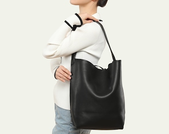 Soft Leather Bucket Bag for Women, Large leather Shoulder Bag, Vegan Leather Tote Bag, Leather Slouchy Handbag, Shopping Bag, Gift for Girl