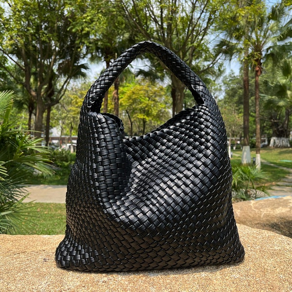 Sac en cuir tissé pour femme, sac fourre-tout en cuir, sac à main en cuir à bandoulière, sac de week-end, sac de travail, sac hobo en cuir, cadeau pour fille/mère