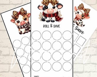 Cash Cows Roll and Save | SET of 3 | Budget Savings Challenge | DIGITAL Download Printable