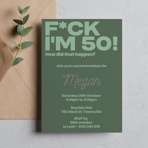 Bearbeitbare 50. Geburtstagseinladung einladen benutzerdefinierte DIY anpassen bday fünfzig Party laden Erwachsenen Geburtstagseinladung moderne einzigartige lustige ich bin 50 ein