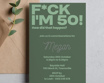 Funny 50th Birthday Invitation: Modern Adult Party Invite (DIY Editable)