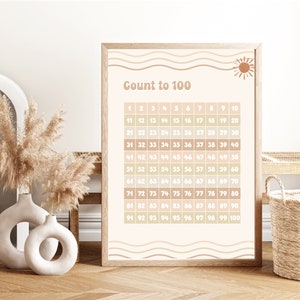 Póster Montessori: Contar hasta 100, póster para niños, póster educativo, recurso para maestros de educación en casa estilo bohemio, recurso para la educación en casa contando hasta 100.