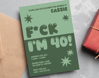 Sarkastische Einladung zum 40. Geburtstag: Bearbeitbare Disco DJ Party Invite Grün