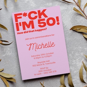 Editable 50th Birthday Invitation: Modern Funny Design (A5 Digital Download)
