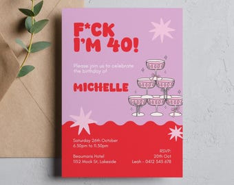 Funny 40th Birthday Invitation: Editable DIY Party Invite (Digital Download)