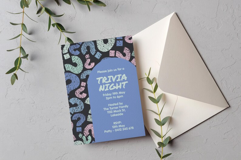 Editable Trivia Night Invitation: DIY Quiz Birthday Party Template (A5 ...