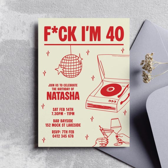 Funny 40th Birthday Invitation: Editable Disco DJ Party Invite