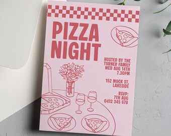 Pizza-Party-Einladung: Modernes Geburtstagsessen einladen (bearbeitbare druckbare digitale Vorlage)