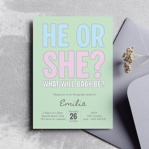 Gender Reveal Invitation: Greenery Design, Editable Template (Digital Evite, A5 Size)
