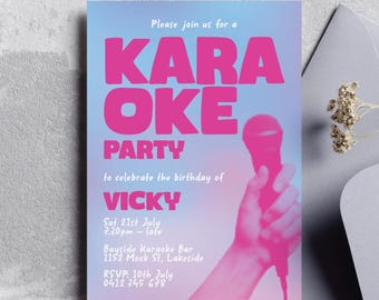 Karaoke Geburtstagsfeier Einladungsvorlage (editierbar digital druckbare Einladung)