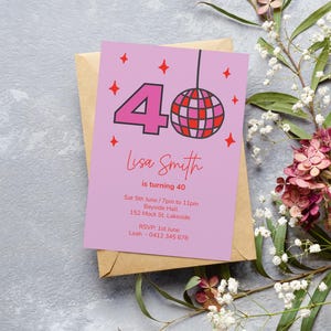 40. Geburtstagseinladung Disco-Thema | Bearbeitbare Einladung benutzerdefinierte DIY anpassen bday vierzig Party einladen Erwachsene moderne einzigartige 40