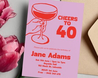 Editable Cheers to 40th Birthday Invitation (Digital Download)