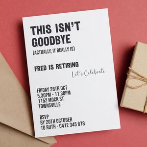 Minimalist Retirement Party Invitation: Custom Printable Evite (Digital Download A5 Size)
