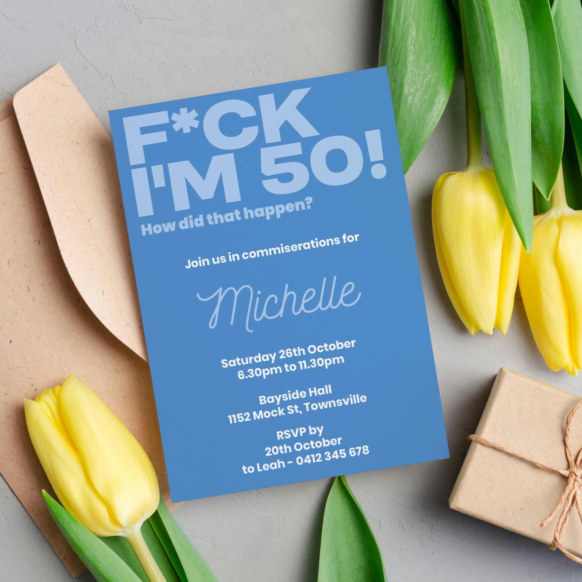 Funny 50th Birthday Invitation: Modern Adult Party Invite (Digital Download)