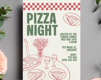 Pizza-Party-Einladung: Modernes Geburtstagsessen einladen (bearbeitbare druckbare digitale Vorlage)