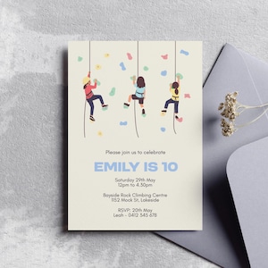 Faire-part d'anniversaire escalade pour fête d'enfants - modèle modifiable numérique imprimable evite (format A5)
