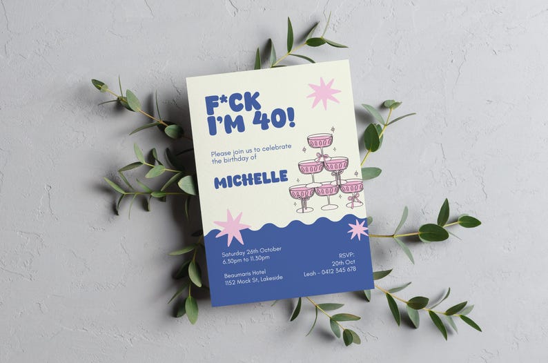 Editable 40th Birthday Invitation Template: Modern Party Invite ...