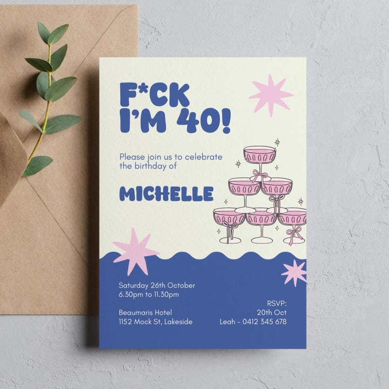 Editable 40th Birthday Invitation Template: Modern Party Invite ...