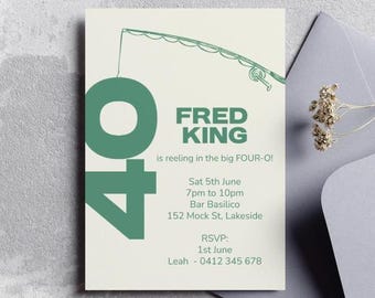 Funny Fishing 40th Birthday Invitation: Editable Age (Digital Download)