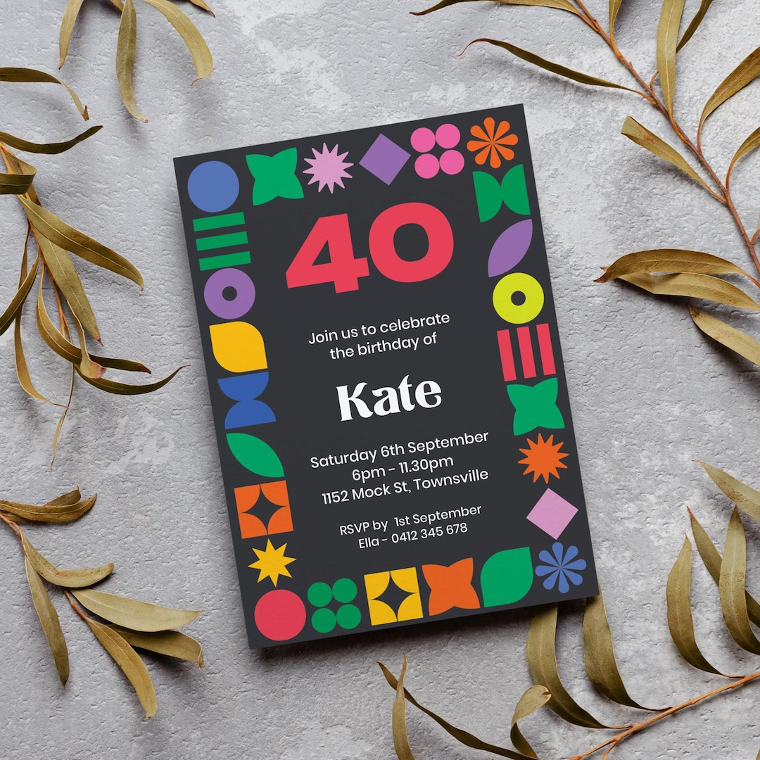 Editable 40th Birthday Invitation: Modern Geometric Design (editable ...