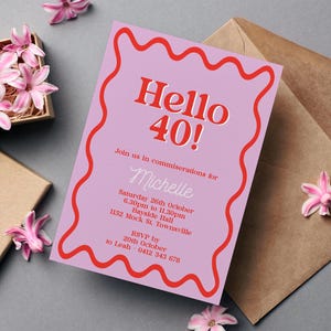 Editable 40th Birthday Invitation | invite custom DIY forty party invite adult birthday invitation modern unique funny hello 40