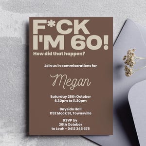 Editable 60th Birthday Invitation | invite custom DIY customize bday sixty party invite adult birthday | modern unique funny I'm 60